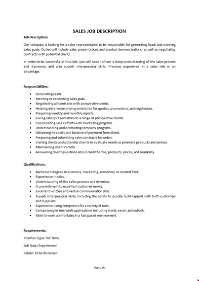 sales representative job description  template