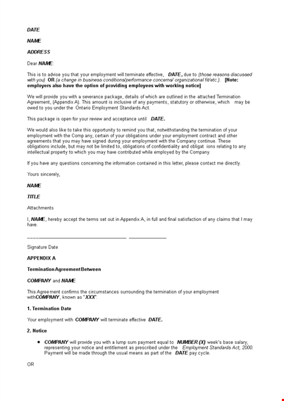 termination letter sample doc template