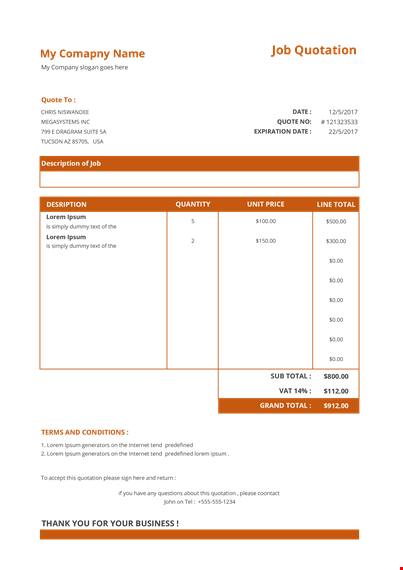 job quotation template template