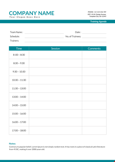 training agenda example a template