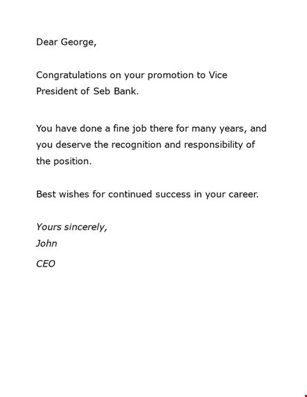 congratulations george on your promotion - customizable letter template template