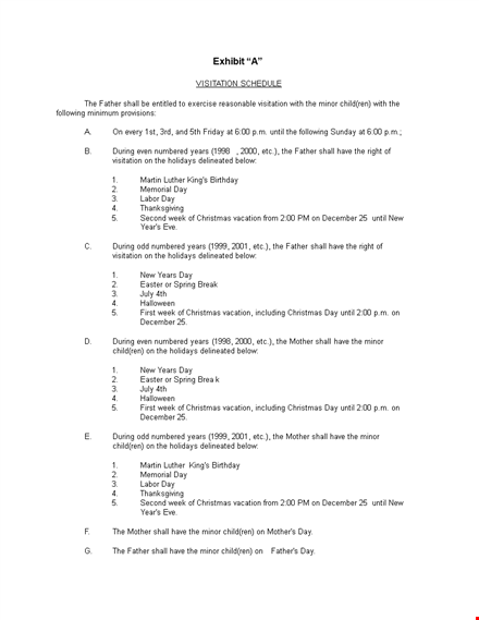 free visit schedule template for easy co-parenting: minor's father visitation shall be hassle-free template