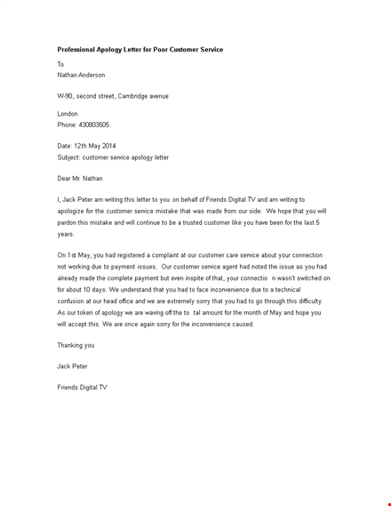 professional apology letter for poor customer service template