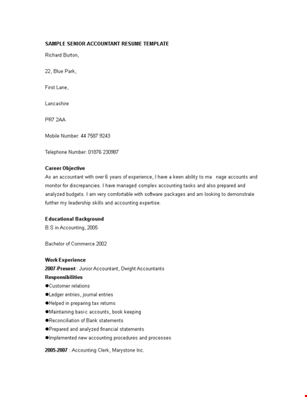 senior staff accountant resume template