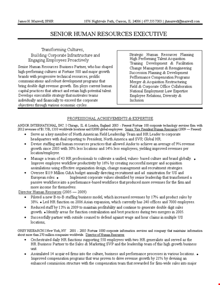 senior hr executive resume template | human resources management template