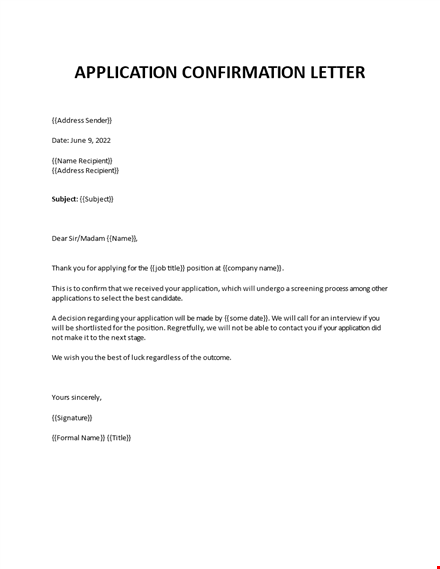 sample for application confirmation letter template