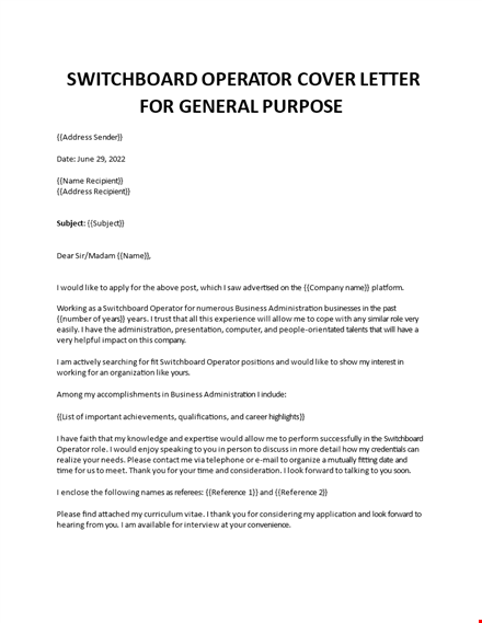 switchboard operator cover letter template