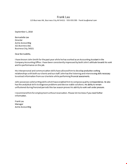 manager recommendation letter template | accounting & business skills by frank template