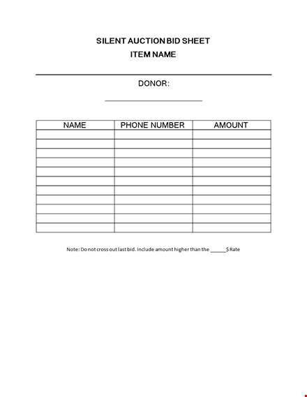 silent auction bid sheet | record amount bids for auction template
