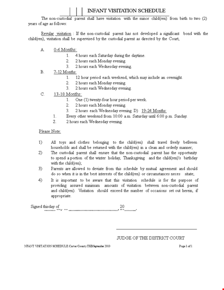 infant visitation template