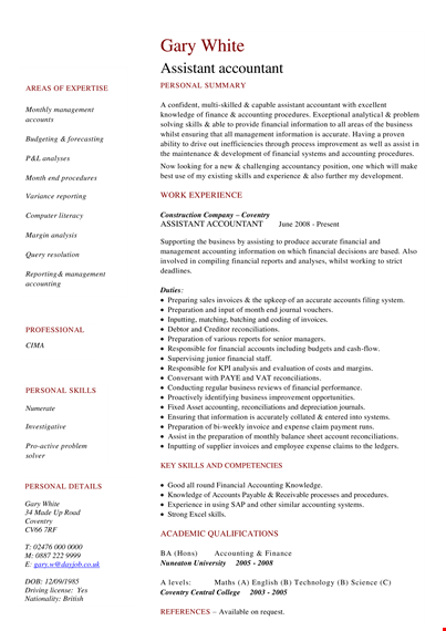 graduate assistant accountant resume - accounting & financial assistant skills & information template