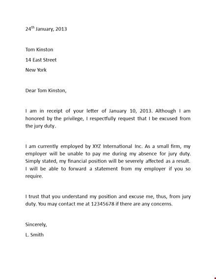 jury duty excuse letter template - january | customize and download template