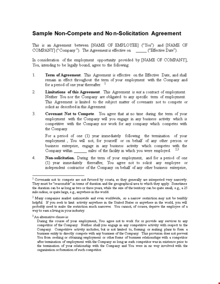 sample non compete and non solicitation agreement in word template