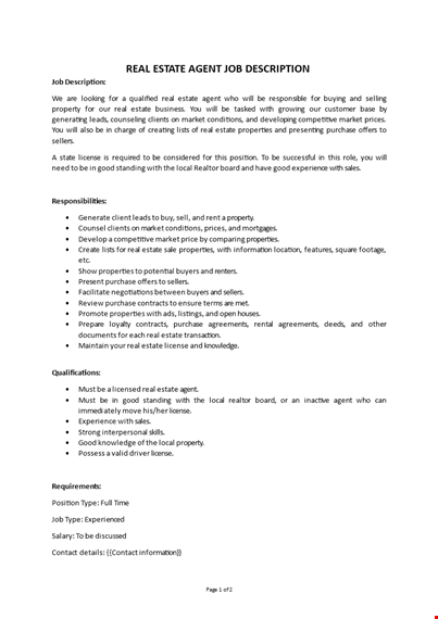 real estate agent job description template