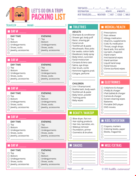 packing list template - never forget shoes, bottoms or undergarments again! template