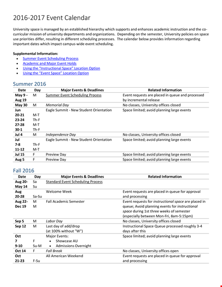 event planning calendar template template