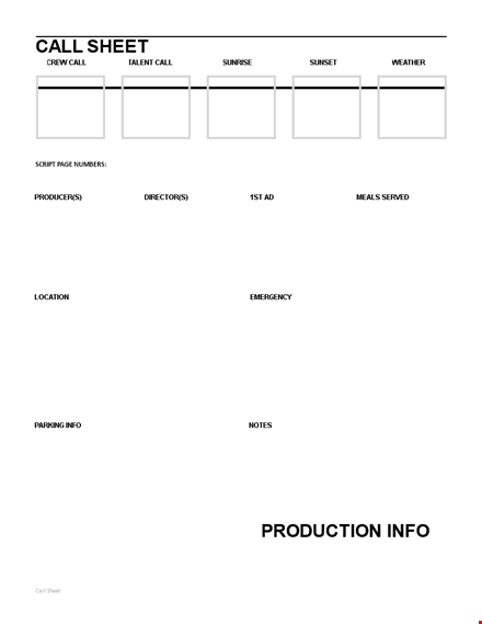 movie call sheet template template