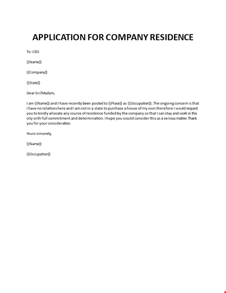 request for company residence accomodiation template