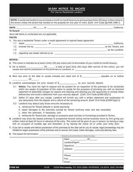 printable 3-day eviction notice: informing tenant to vacate premises template