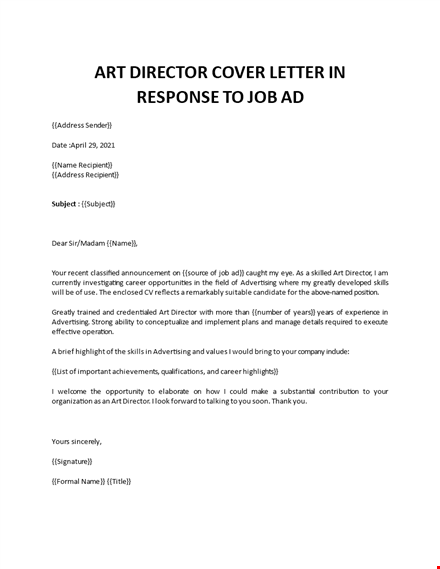 art director cover letter  template