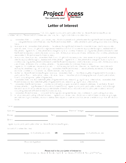 project and services: letter of interest to access and understand template