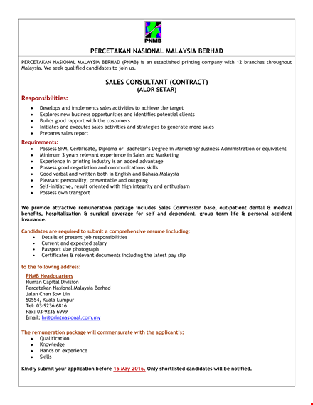 sales consultant contract template for sales in malaysia | percetakan nasional berhad template