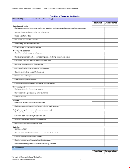 create and organize meetings with printable task checklist template template