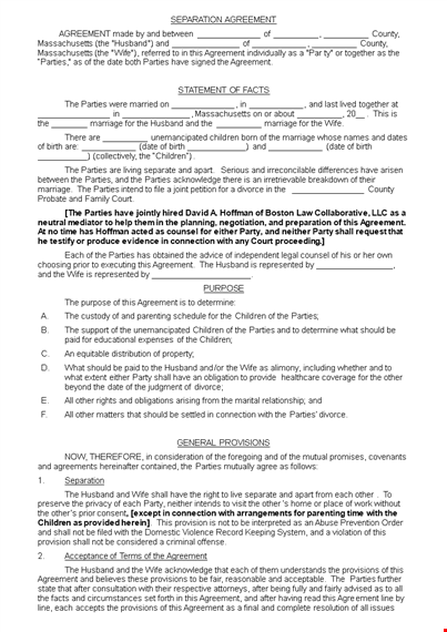 separation agreement template - create an effective agreement for all parties template