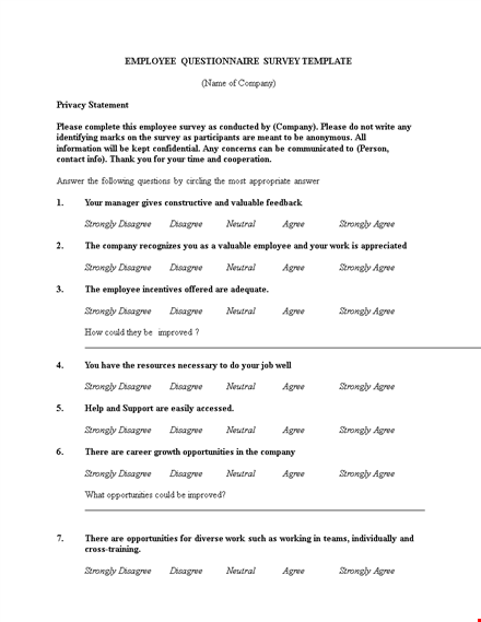 company questionnaire template - get valuable insights with ease template