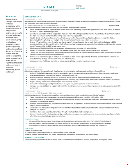hr recruitment manager resume template
