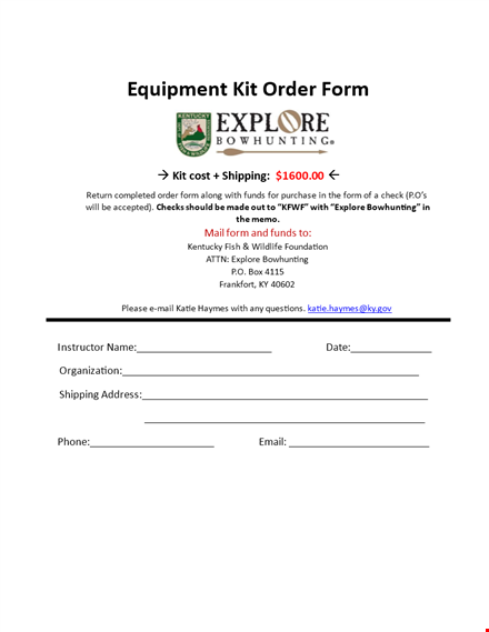 order form for equipment | shipping options | katie template