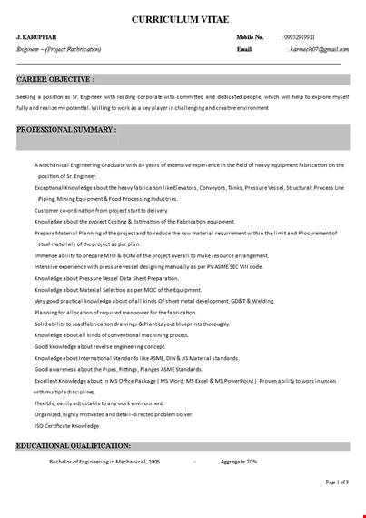 production engineer resume template