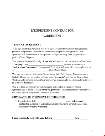 independent contractor agreement | company contract | hire independent contractors template