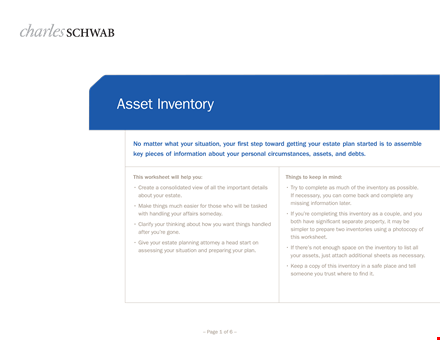 family asset inventory | value, total & contact information template