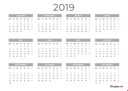 yearly calendar example template
