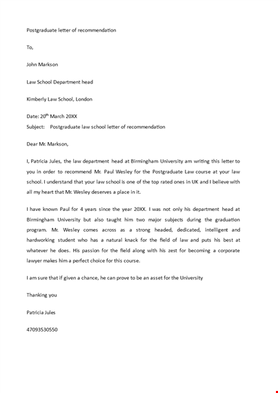 teacher recommendation letter template - school department & postgraduate letter prompts template