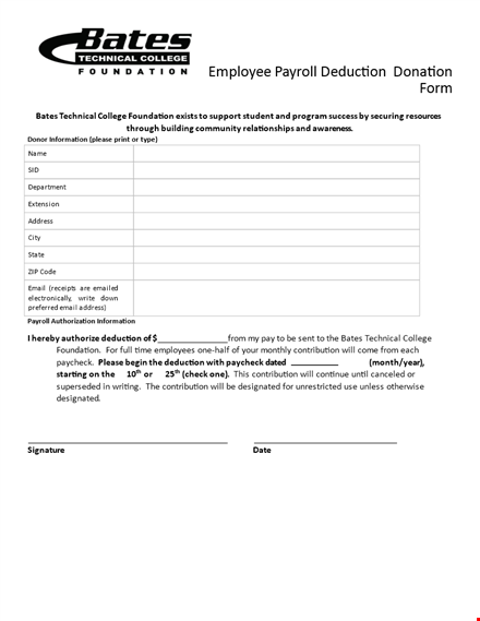 payroll deduction donation form template