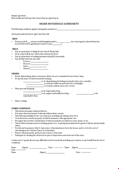 create a harmony with our roommate agreement template template