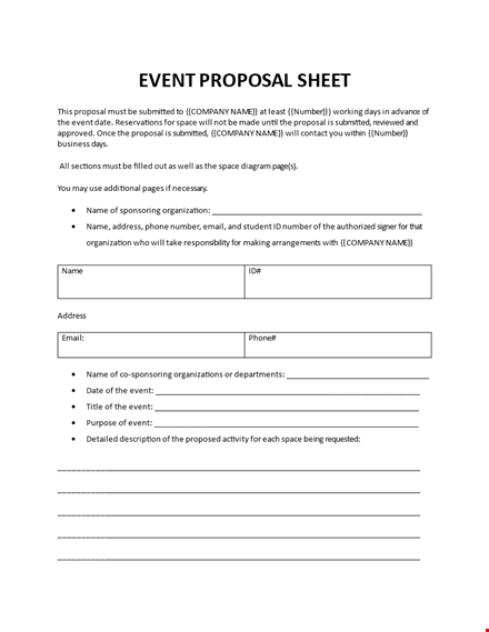 event proposal sample sheet template