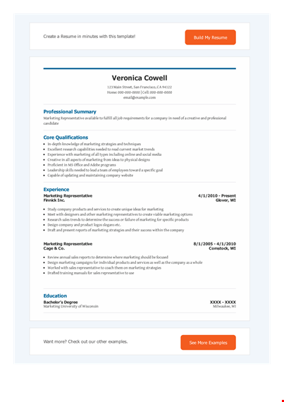 create a high-impact marketing representative resume for sales in your company template