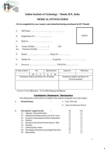 medical fitness form template