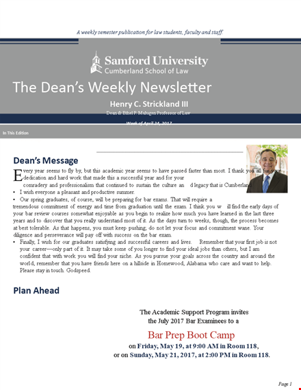 dean's news: school updates for students at cumberland and samford template