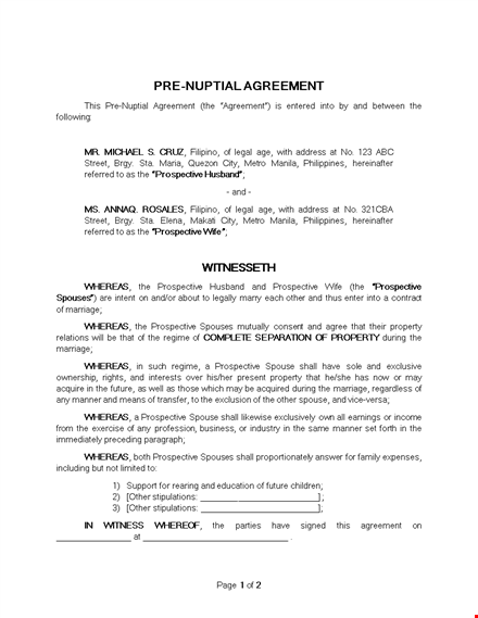 create a prenuptial agreement with our template | protect prospective spouses template