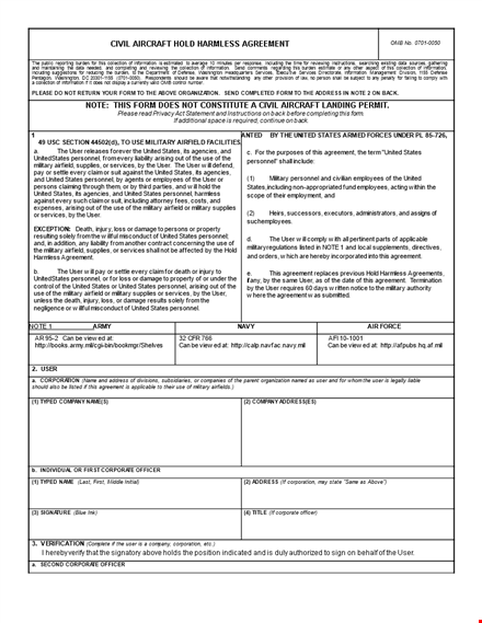 hold harmless agreement template for military use in united states - free download template