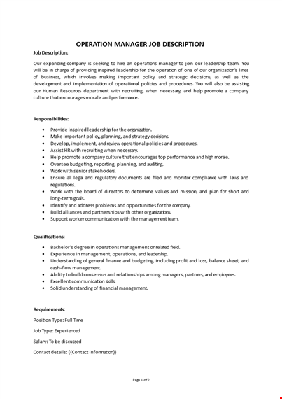 operations manager job description template