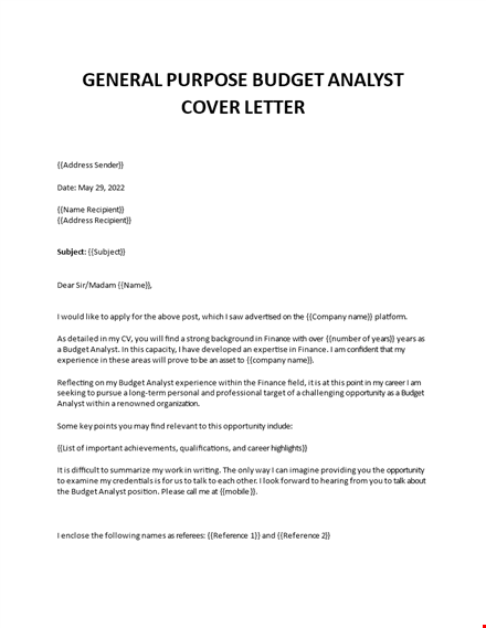 cover letter sample for budget analyst template