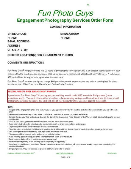 engagement photography contract sample template