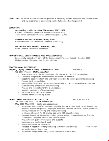 professional accountant resume format - accounting staff in connecticut | processed accounts template