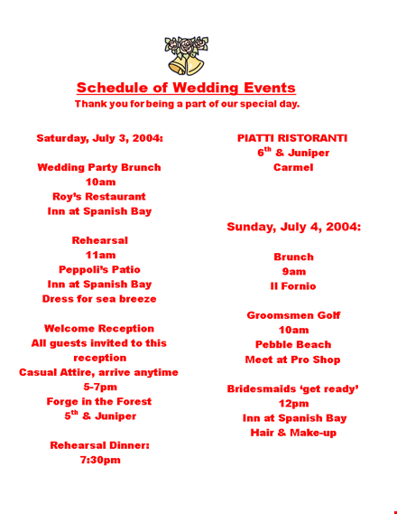 free wedding itinerary template - plan your perfect day template
