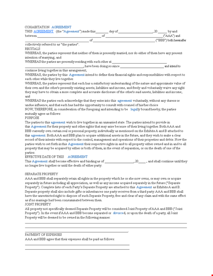 cohabitation agreement template - protect your property rights | parties shall agree template
